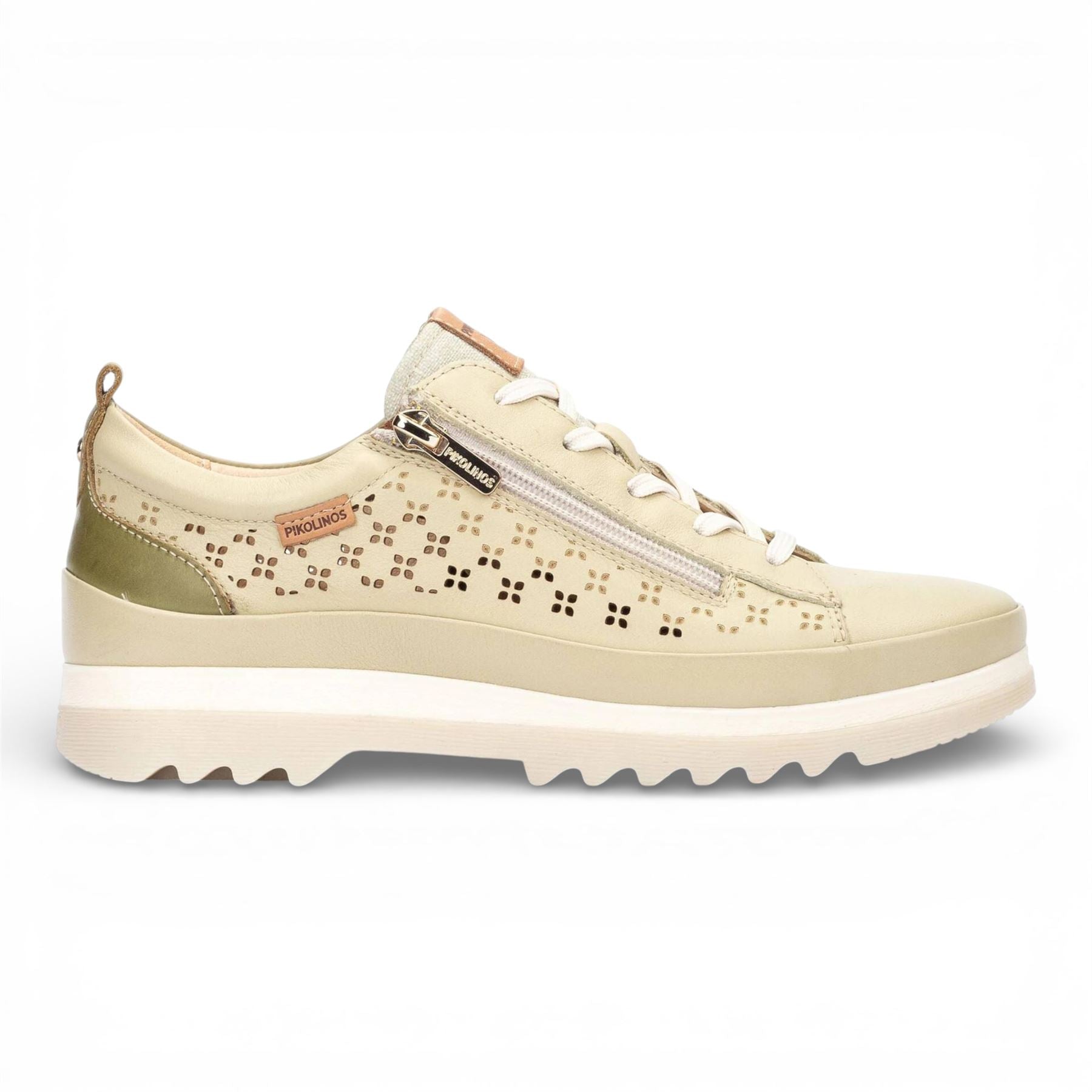 Pikolinos Women’s Apple Green Leather Lace Up Zip Trainer Sneaker Shoes - Vigo