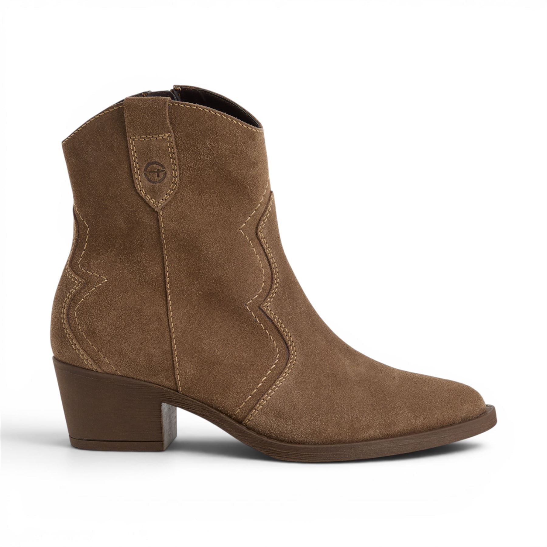 Tamaris Women’s Camel Brown Suede Leather Cowboy Western Ankle Boots - 25702-41