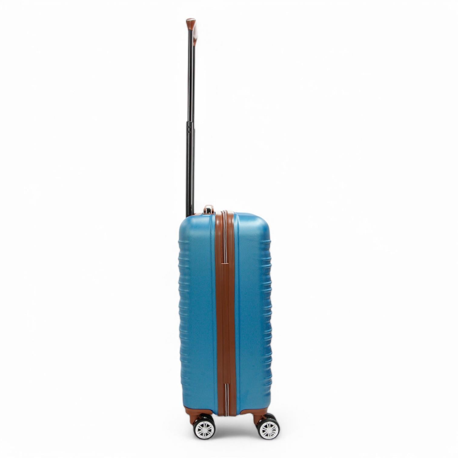 Expandable Blue Hard Shell ABS 8 Wheel Suitcase Robust Travel Case Holiday Luggage