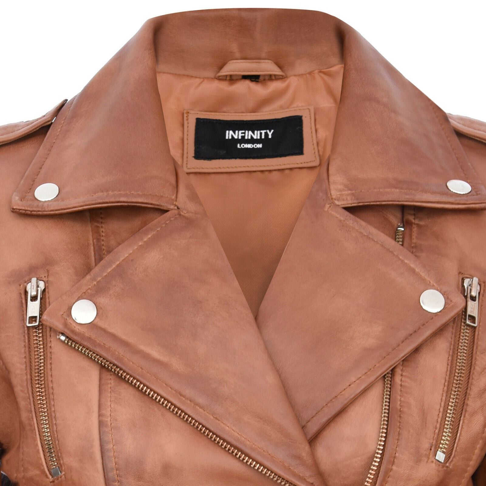 Womens Leather Brando Biker Jacket-Loddon