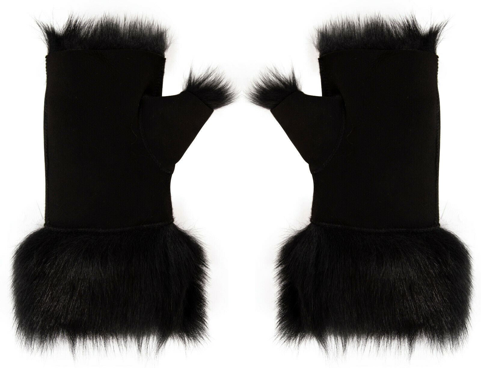 Womens Shearling Mittens Fingerless Cuffs Toscana Suede Sheepskin Fur