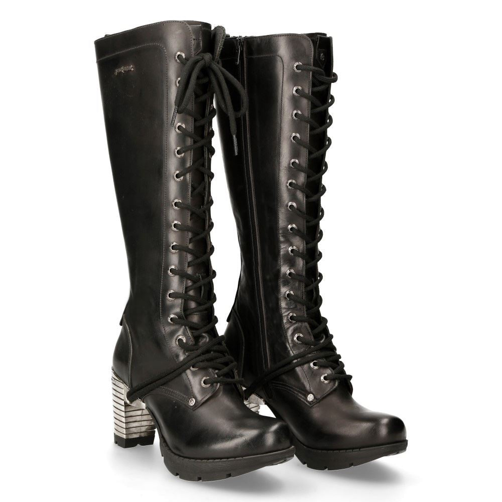 New Rock M-TR005-S1 Ladies Knee High Black Gothic High-Heeled Boots