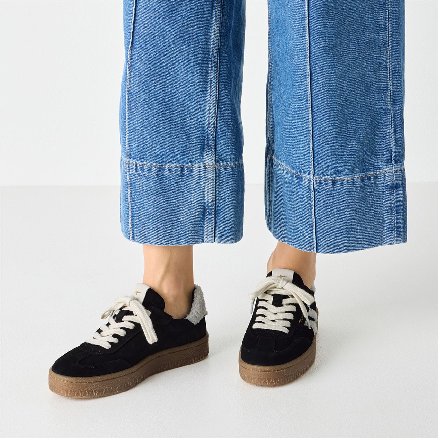 Tamaris Womens Black White Fur Suede Leather Fashion Lace Up Sneakers