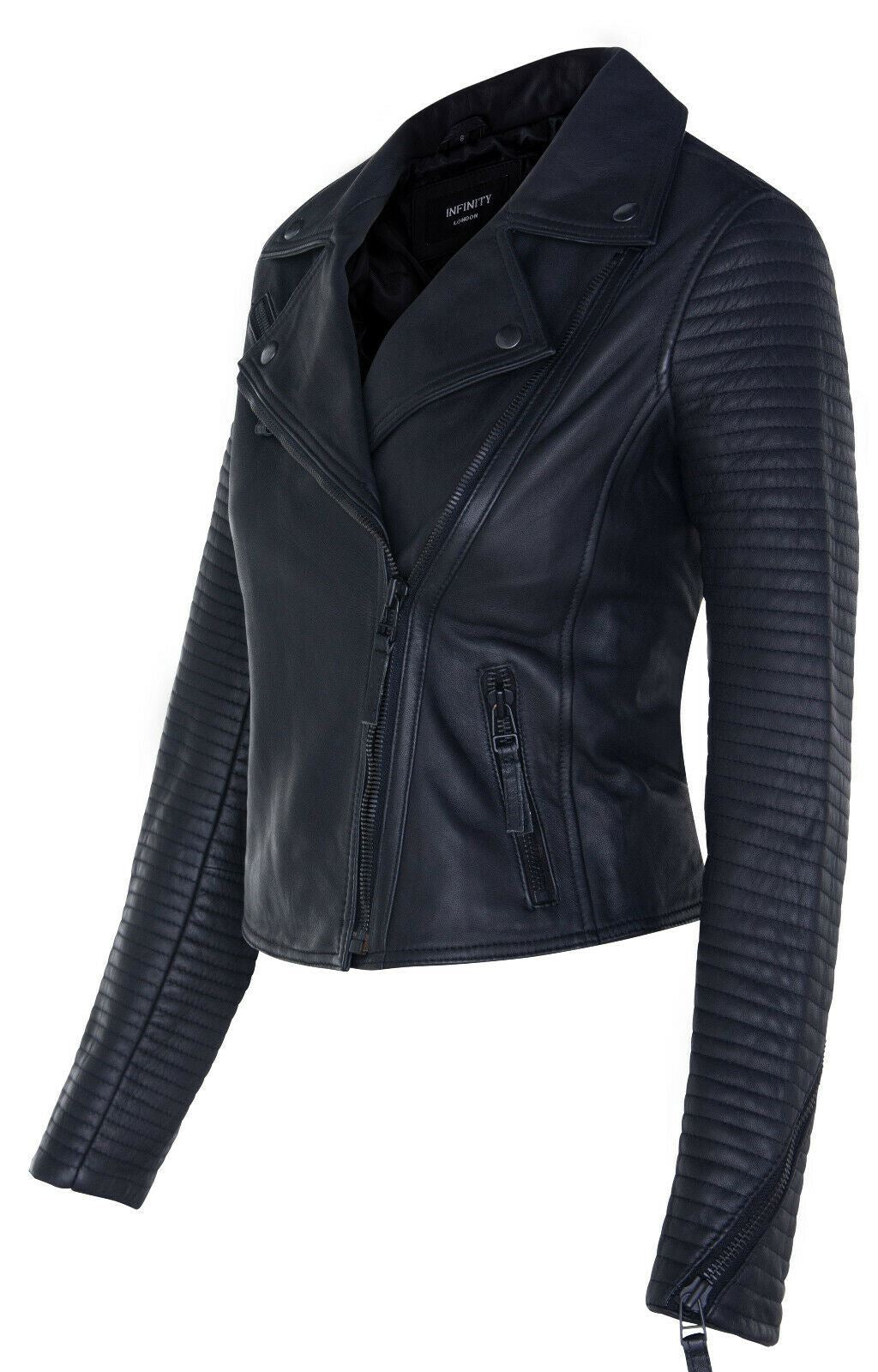 Womens Matt Brando Leather Biker Jacket-Longridge - Upperclass Fashions 
