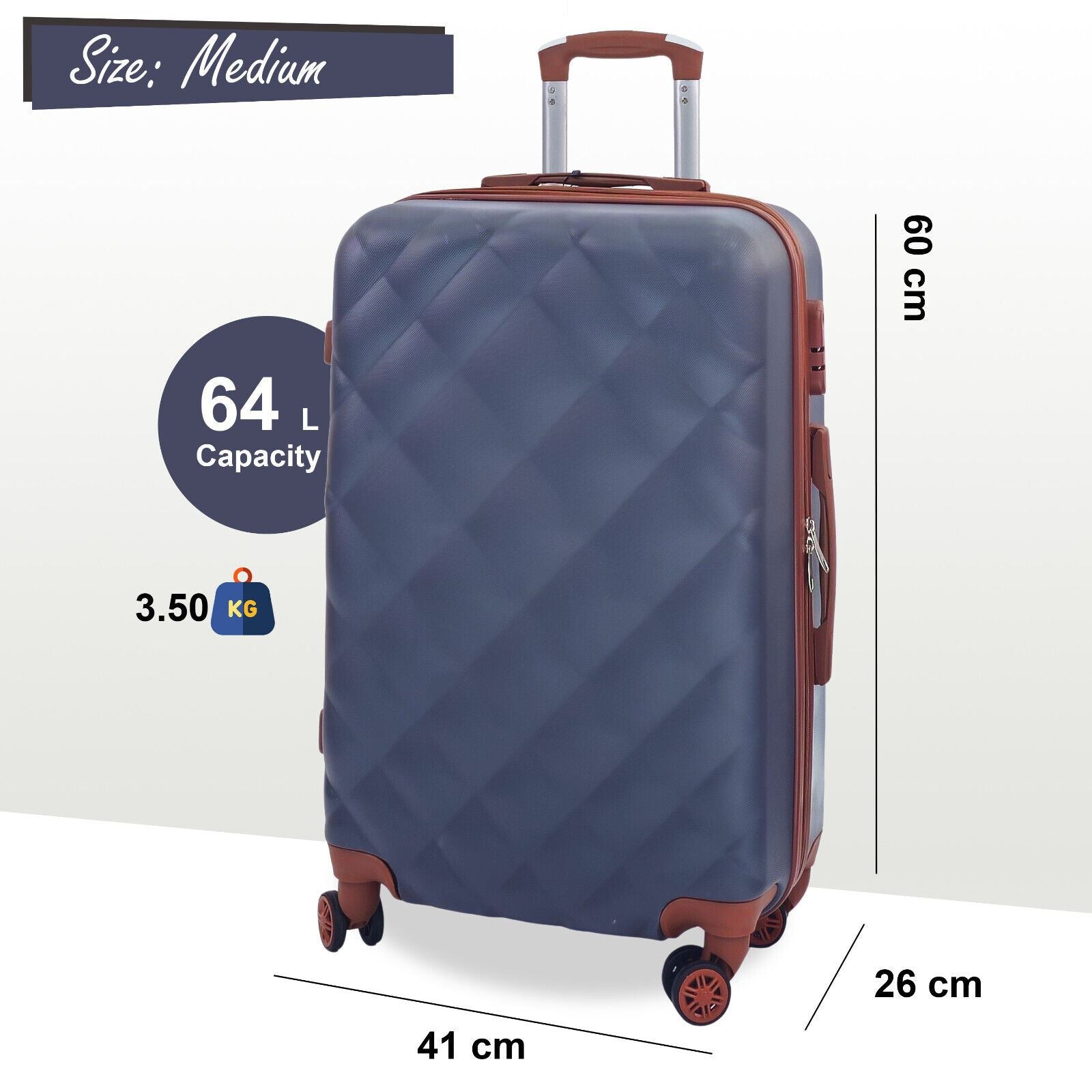 Grey Hard Shell Suitcase Luggage Set Travel Cabin Bag