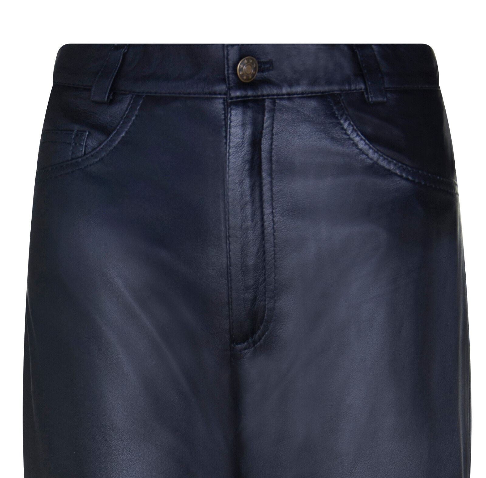 Womens Black 501 Leather Jeans Classic Biker Motorcycle Trousers