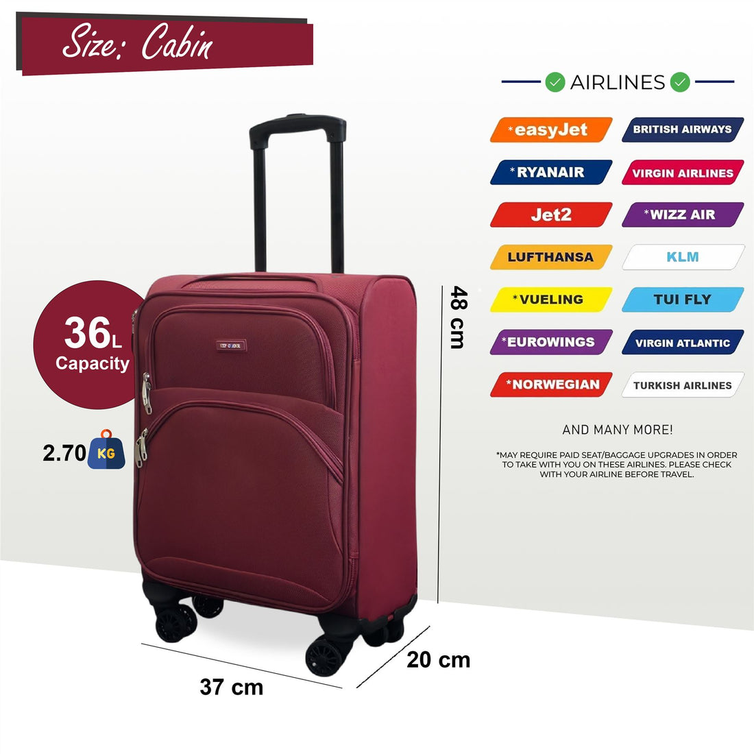 Gosford Cabin Soft Shell Suitcase in Burgundy Red