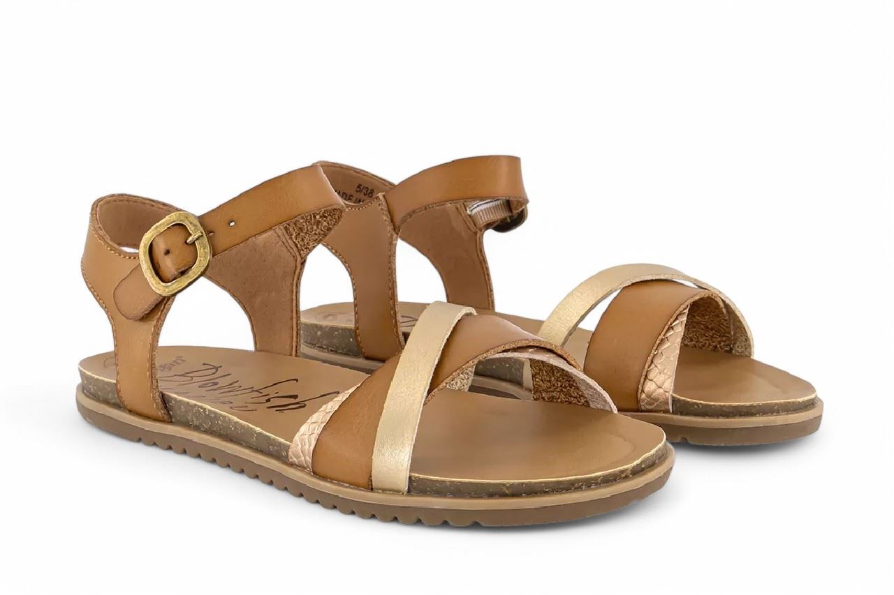Blowfish Malibu Womens Tan Strappy Buckle Wedge Sandals - Monti-B