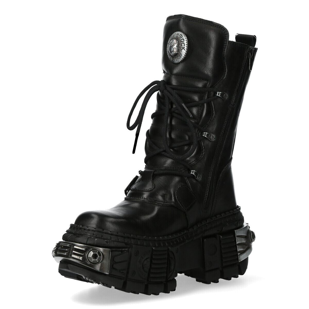 New Rock Mid Calf Gothic Leather Boots-WALL1473-S3