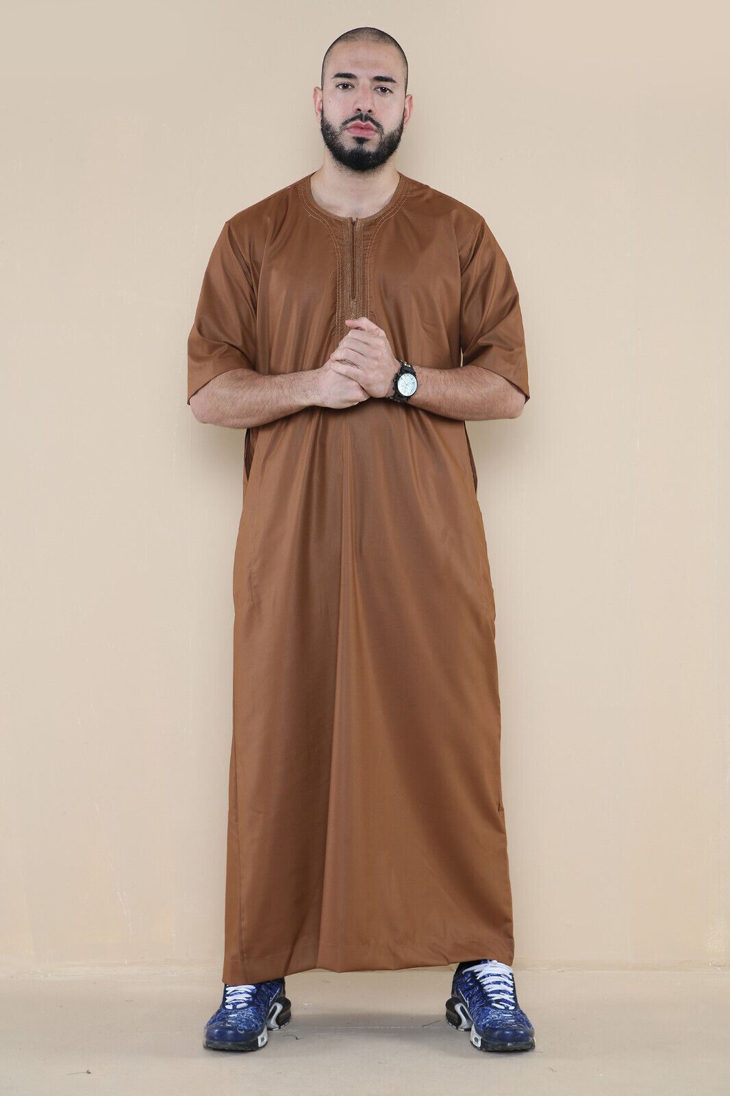 Mens Thobe Jubba Islamic Arab Moroccan Saudi Zipped Kaftan Arab Robe
