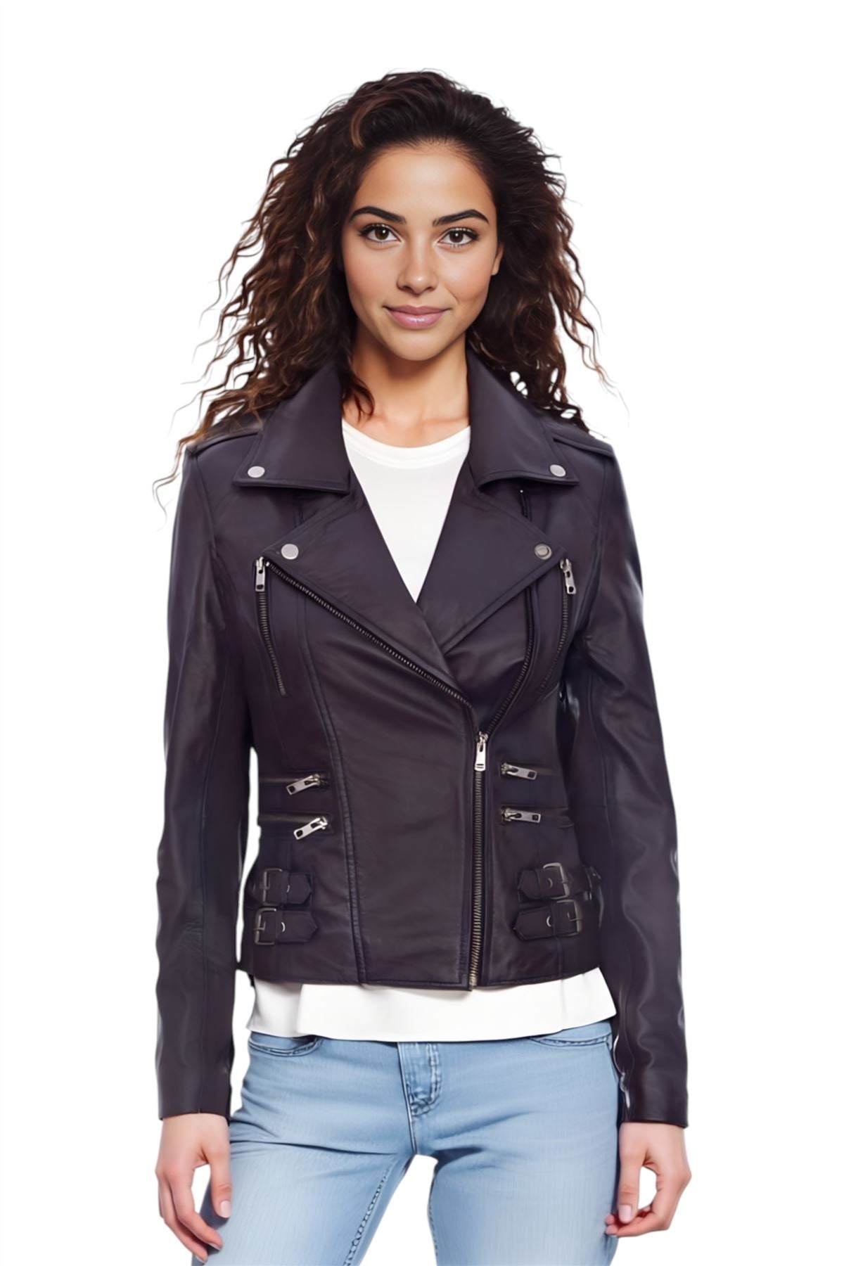 Womens Leather Brando Biker Jacket - Orlando