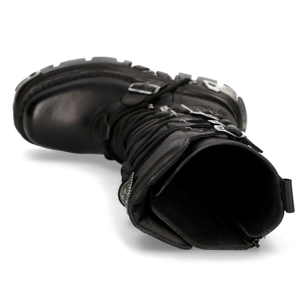 New Rock Knee High Black Leather Gothic Boots-272-S1