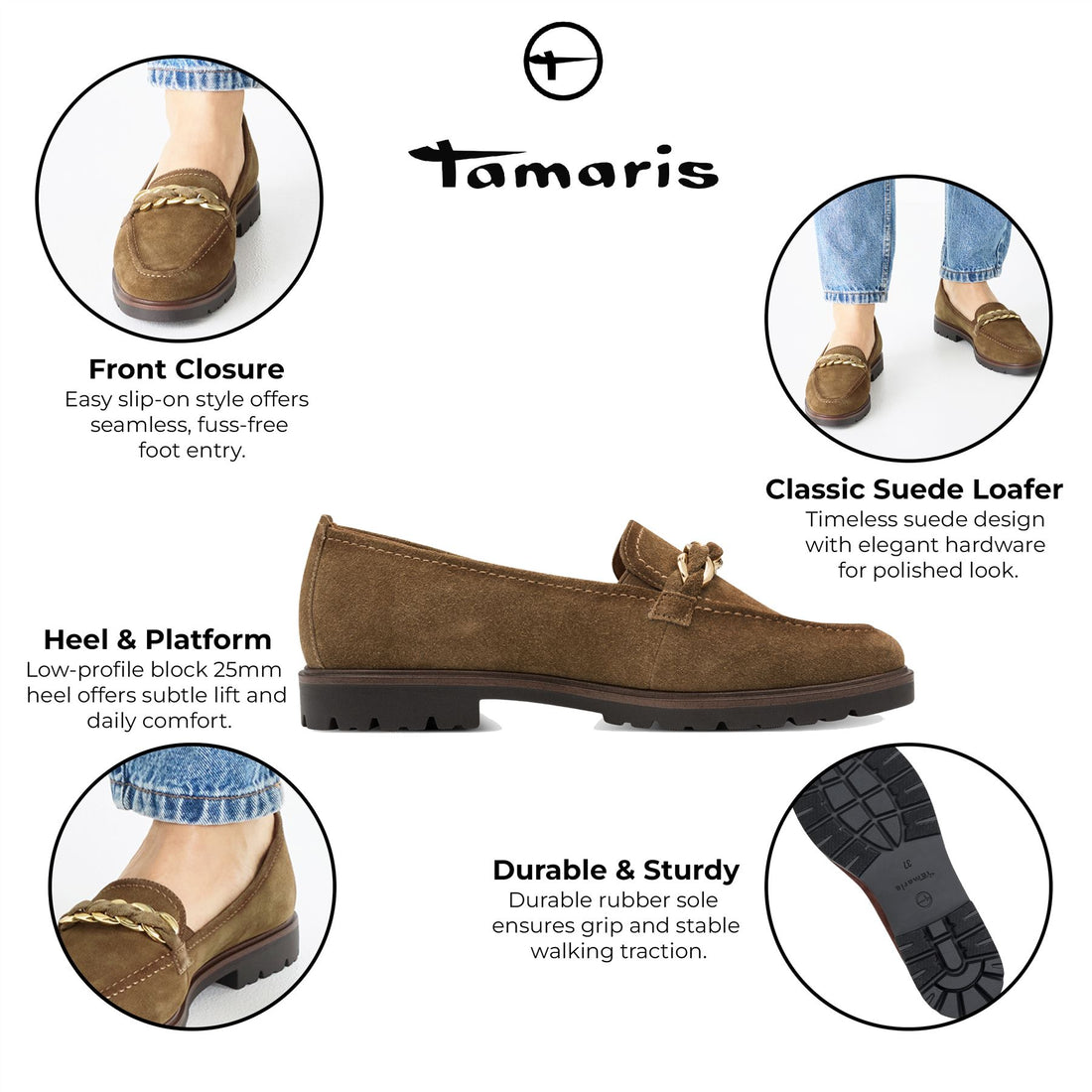 Tamaris Womens Camel Brown Suede Leather Loafers Shoes