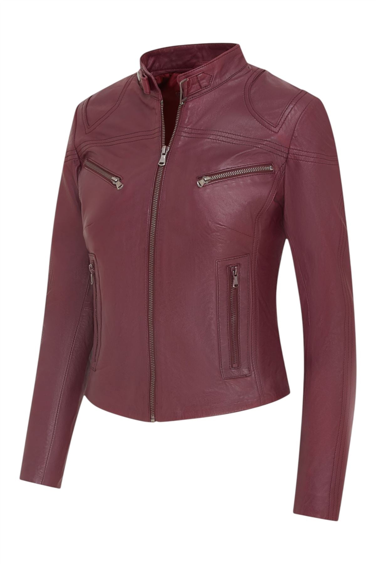 Womens Slim-Fit Leather Biker Jacket-Maldon