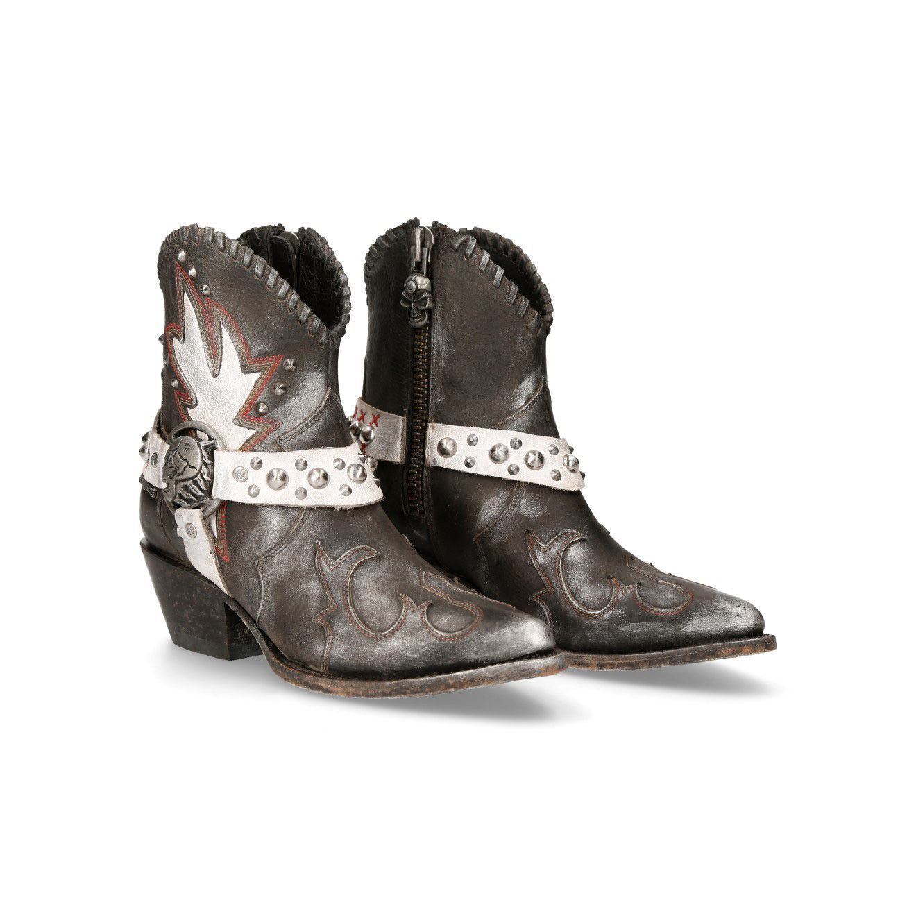 New Rock Grey Leather Pointed Cowboy Boots- WSTM004-S2
