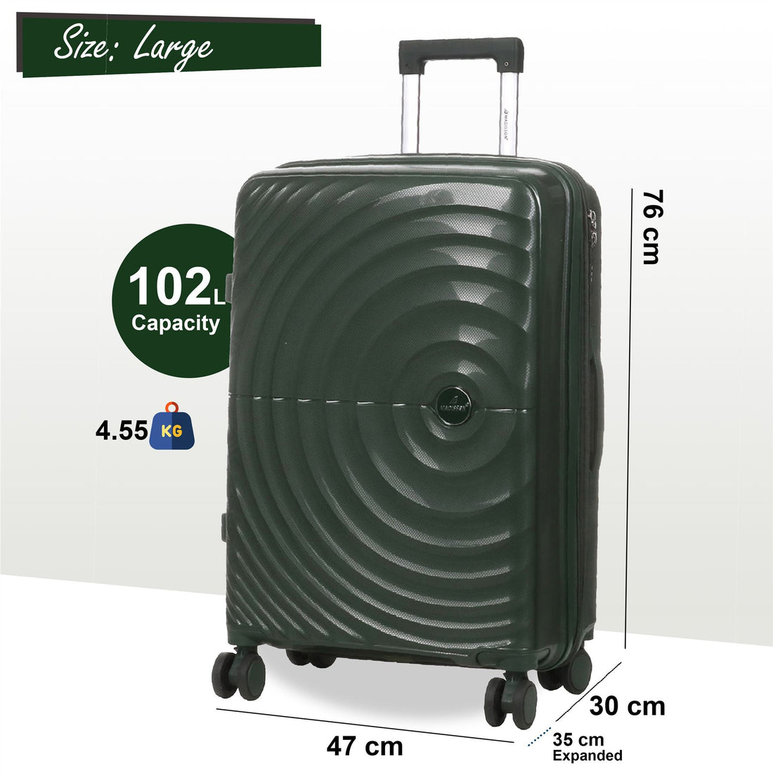 Balranald Large Hard Shell Suitcase in Dark Green