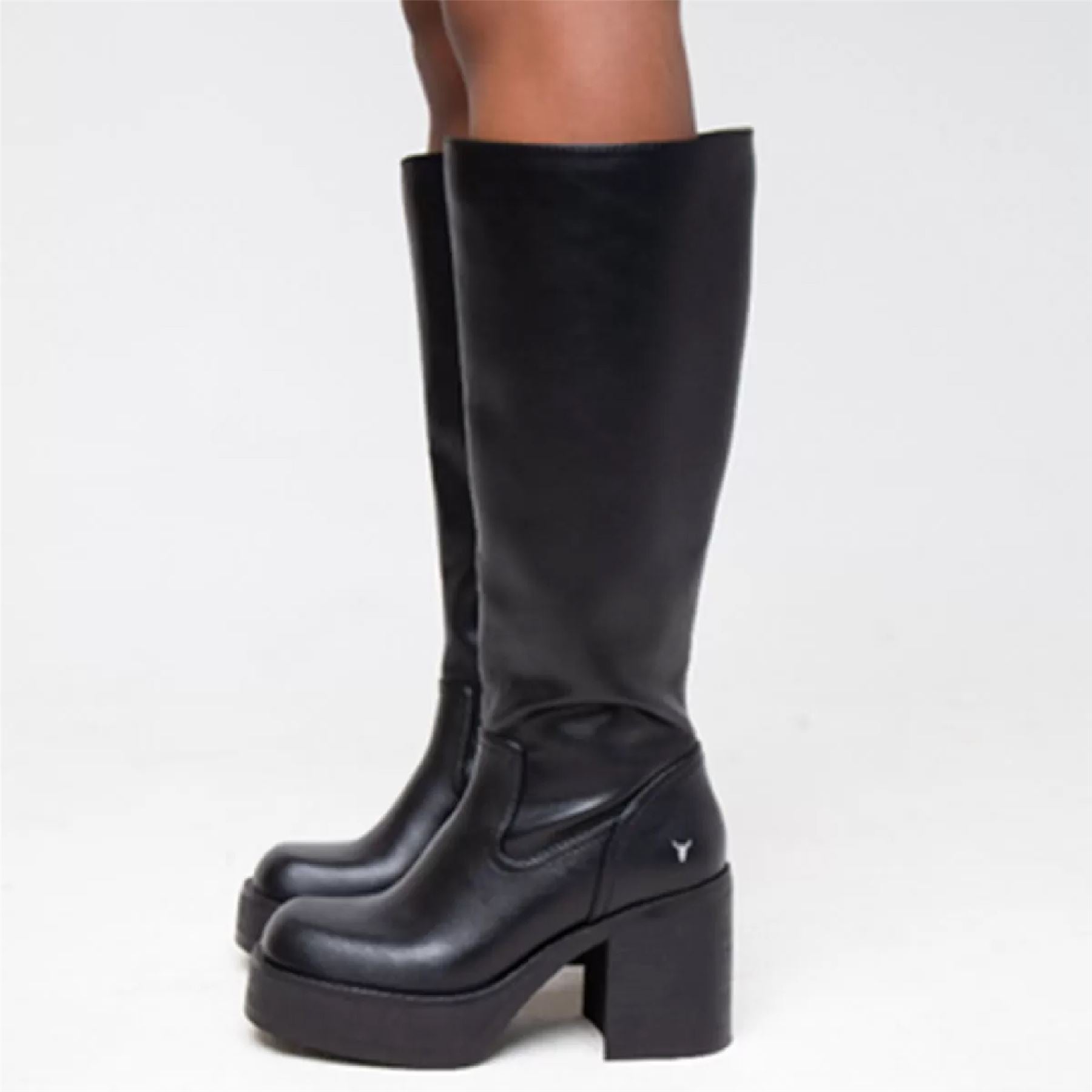 Windsorsmith Womens Black Faux Leather Knee-High Platform Heel Boots - Niche
