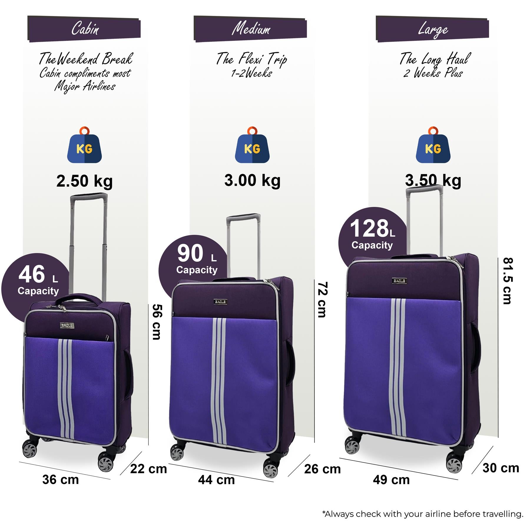 Lightweight Soft Suitcases 4 Wheel Luggage Travel Bag