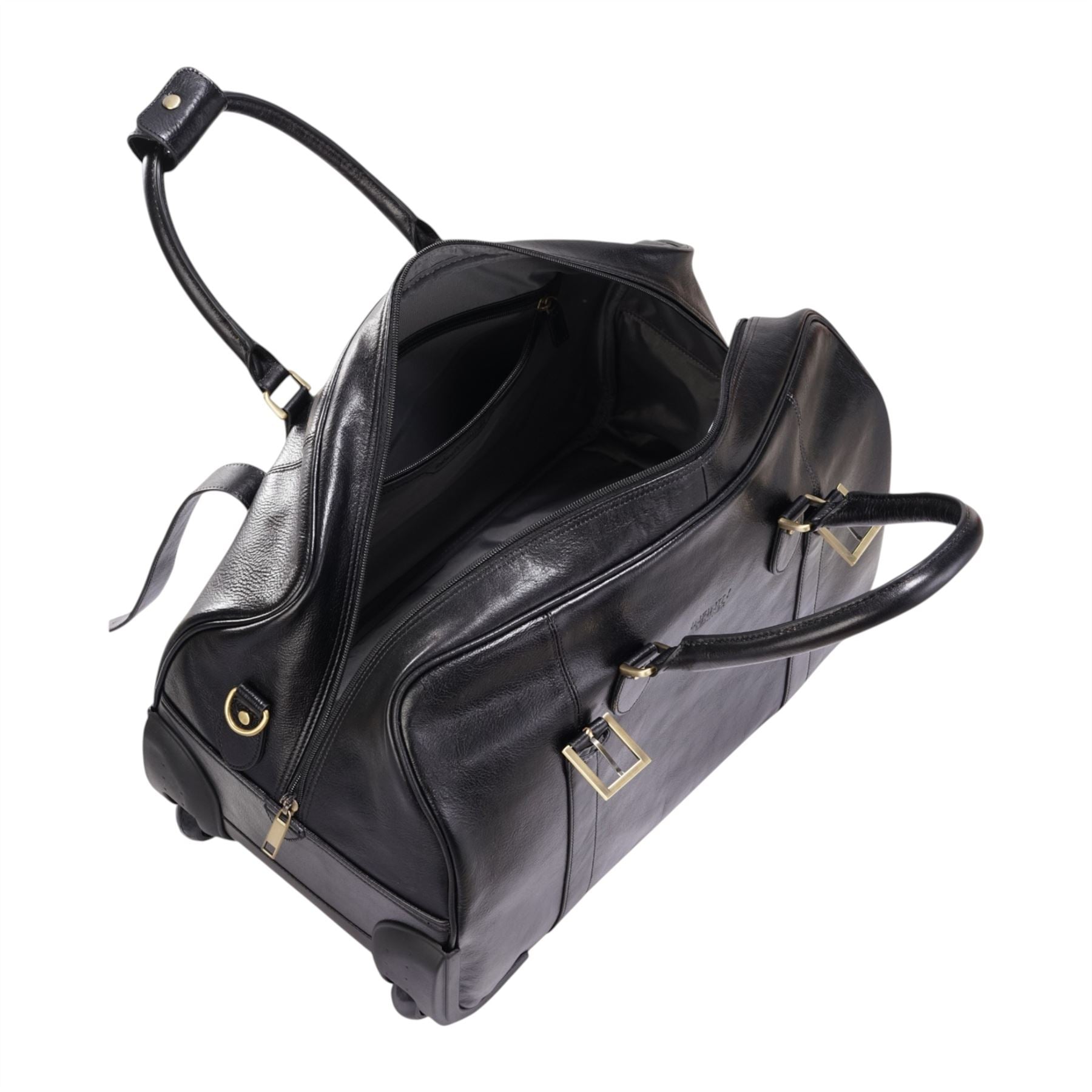 Genuine Leather Black Wheeled Holdall Duffle Travel Cabin Bag - Holt
