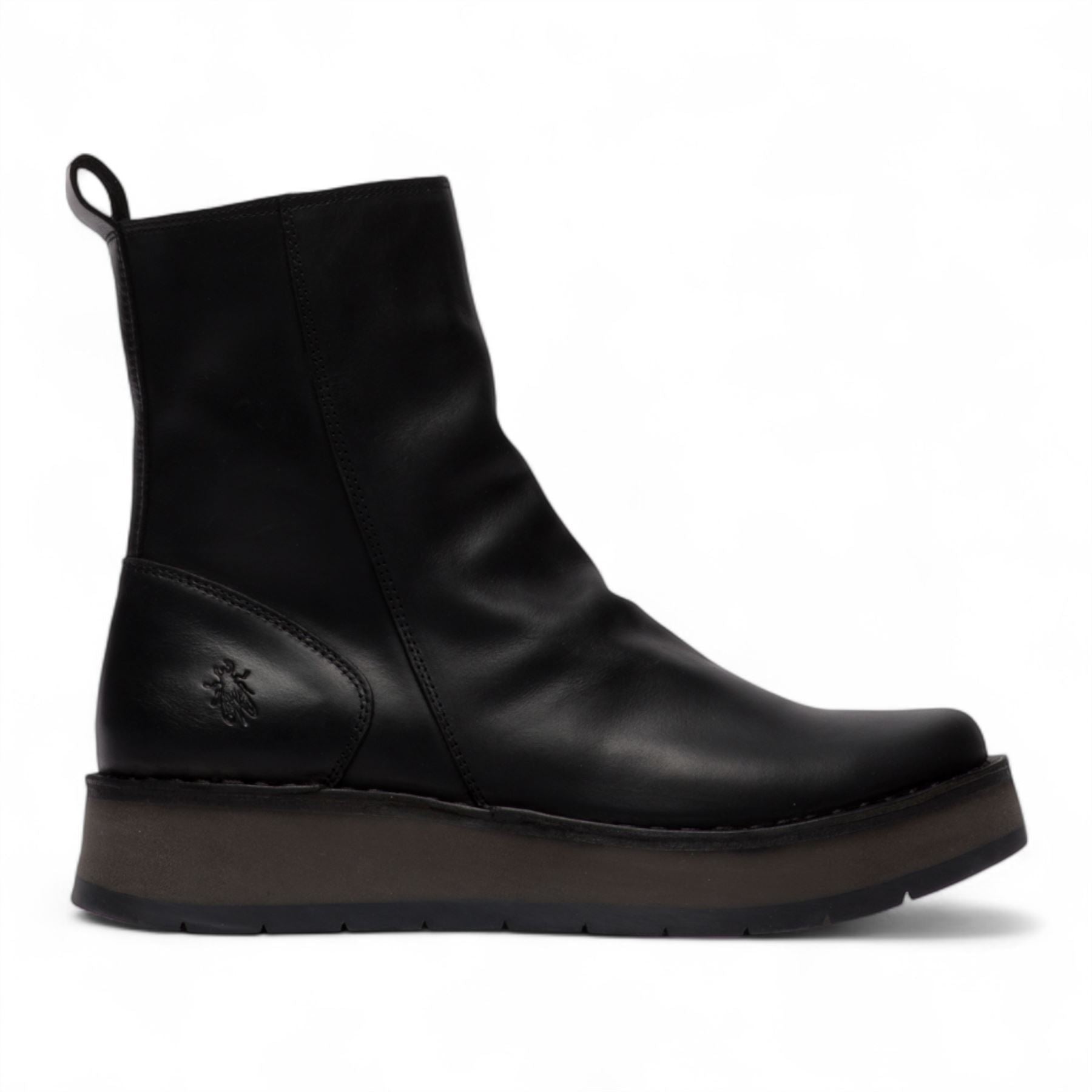 Fly London Womens Black RENO053FLY Leather Zip Up Platform Comfort Ankle Boots