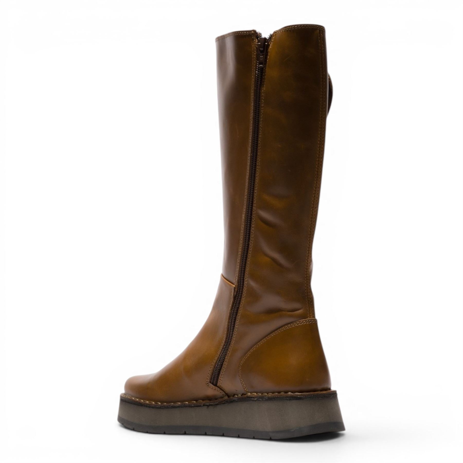 Fly London Womens Tan Leather High Pull On Long Boots - RHEA042