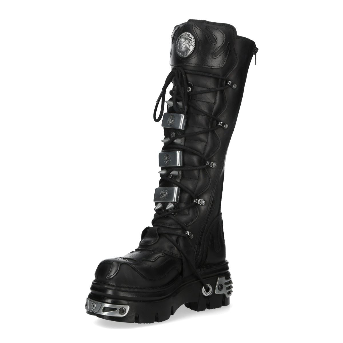 New Rock M-161-C10 Knee High Black Leather Spiked Gothic Boots