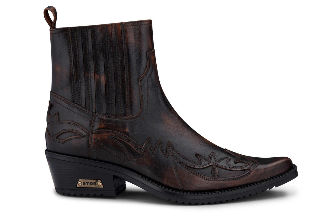 Mens Black/Brown Winklepicker Cowboy Ankle Boots - Upperclass Fashions 