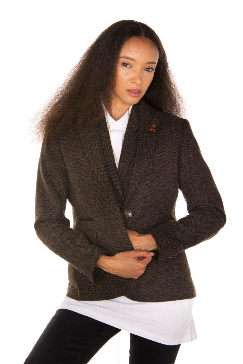 Womens Tweed 1920s Herringbone Brown Blazer