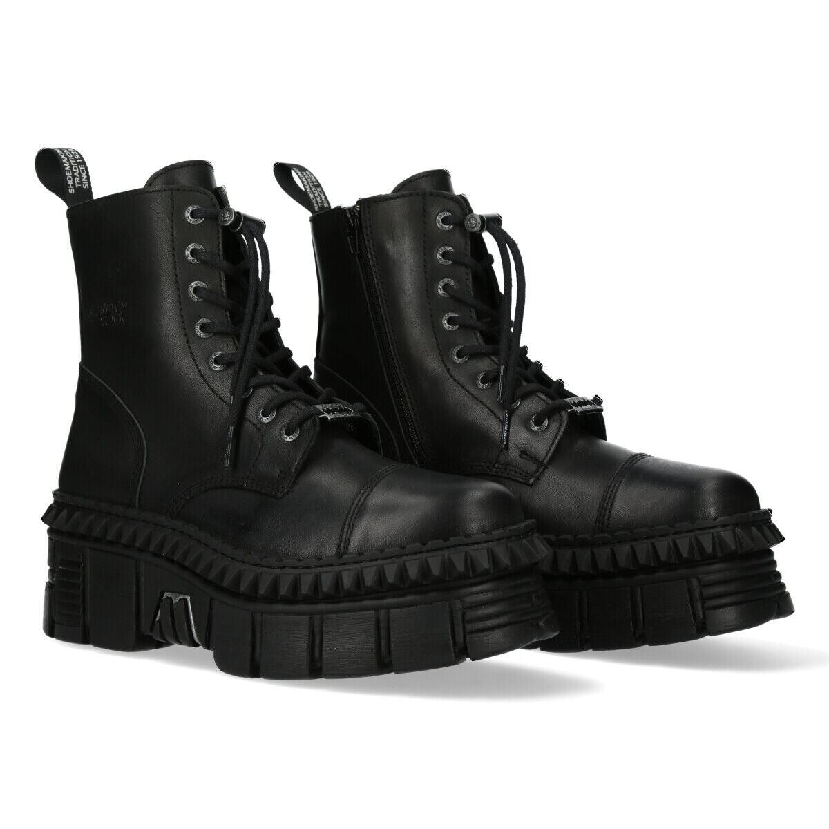 New Rock Black Leather Boots-WALL083CCT-S6