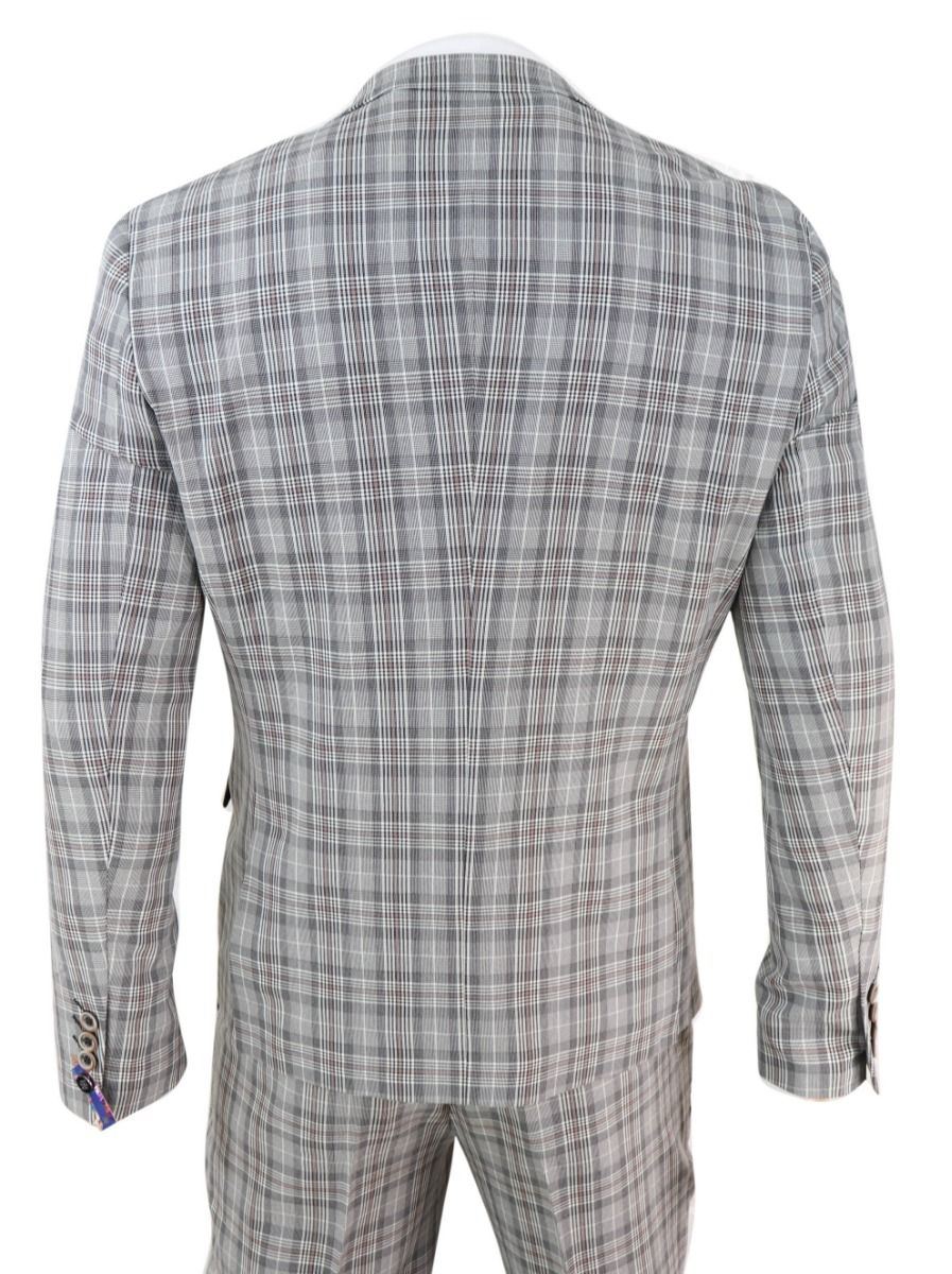 Mens 3 Piece Grey Check Retro Vintage Classic Suit