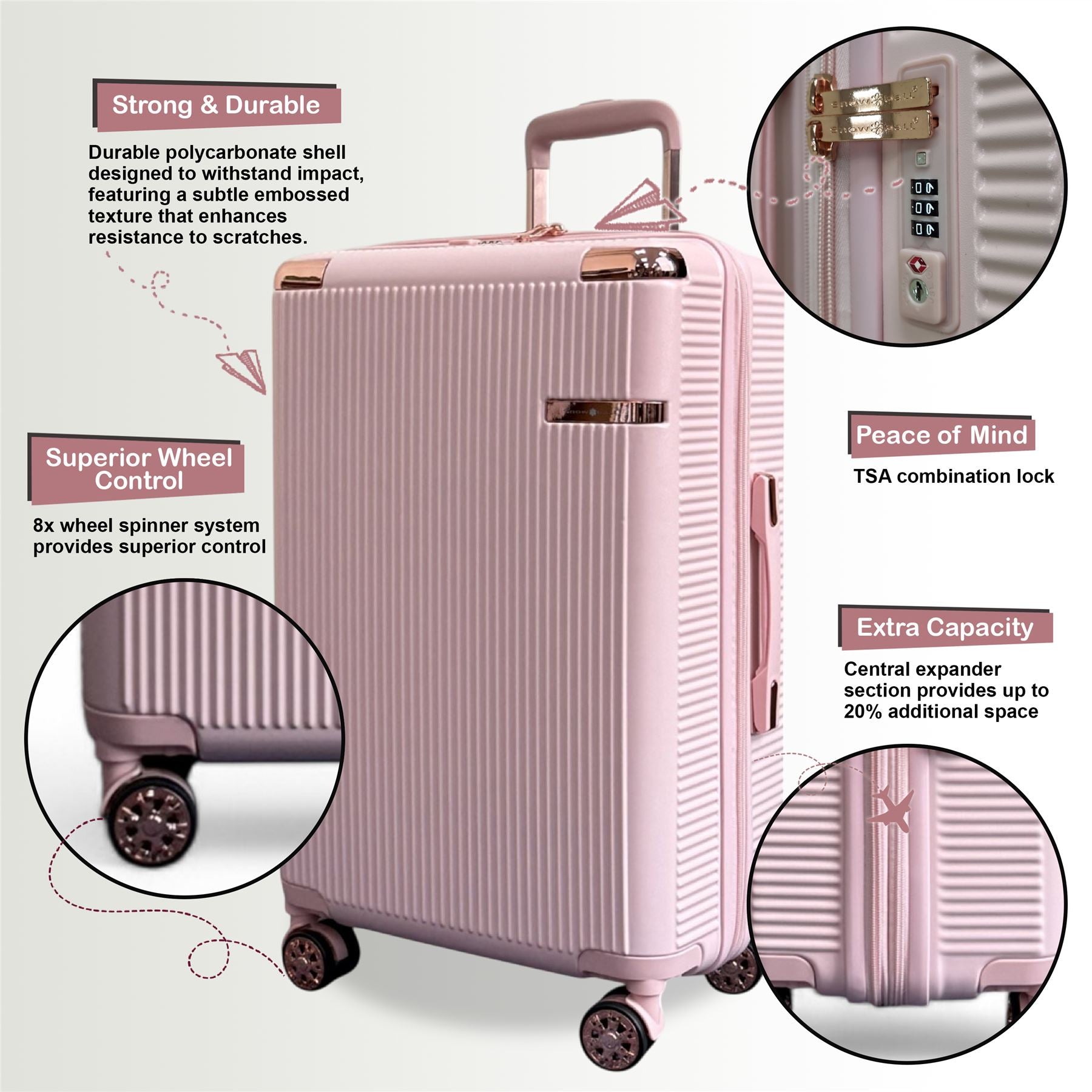 Cowra Set of 3 Hard Shell Suitcase in Rose Gold