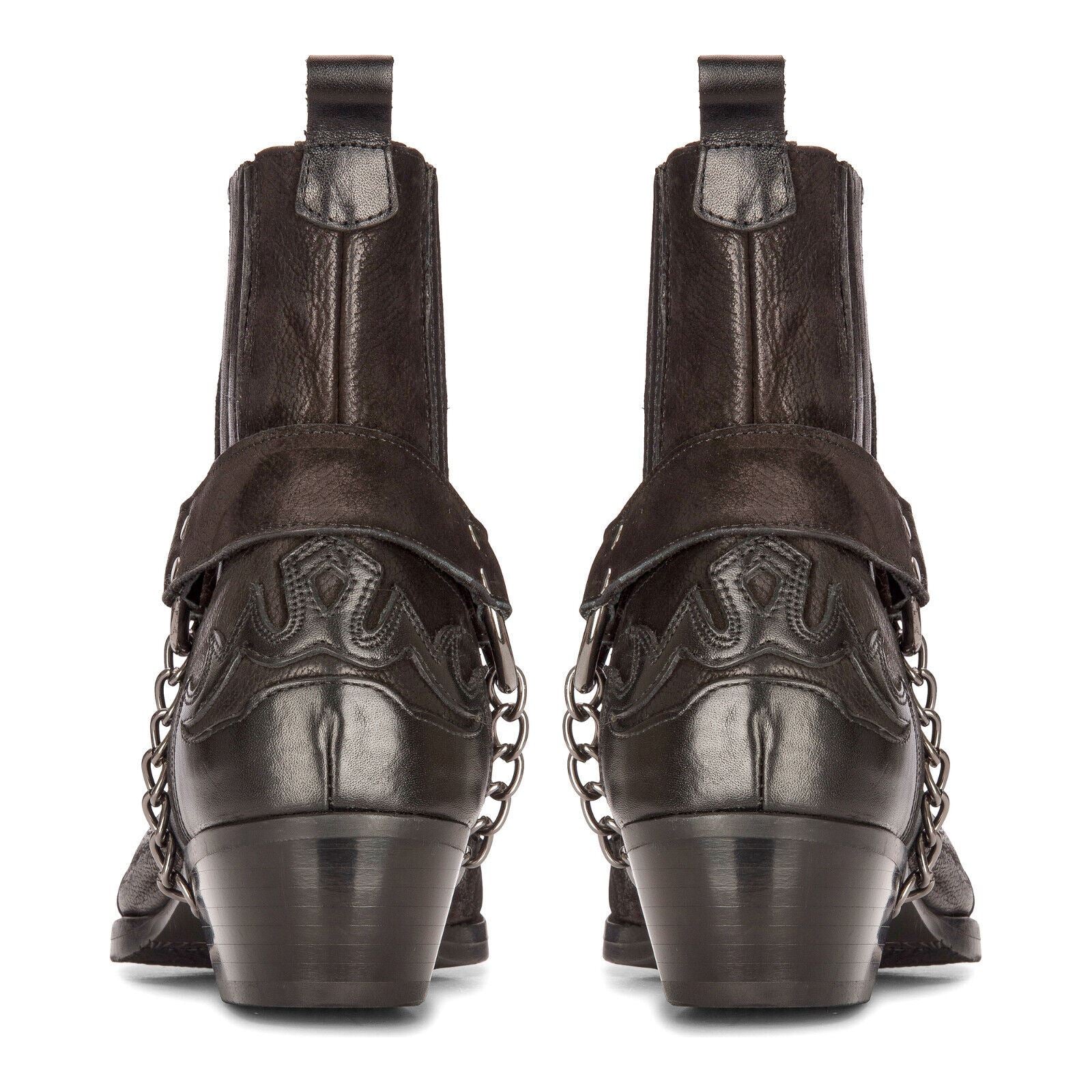 Mens Leather Cowboy Ankle Boots Black Brown Cuban Biker Winklepicker Western