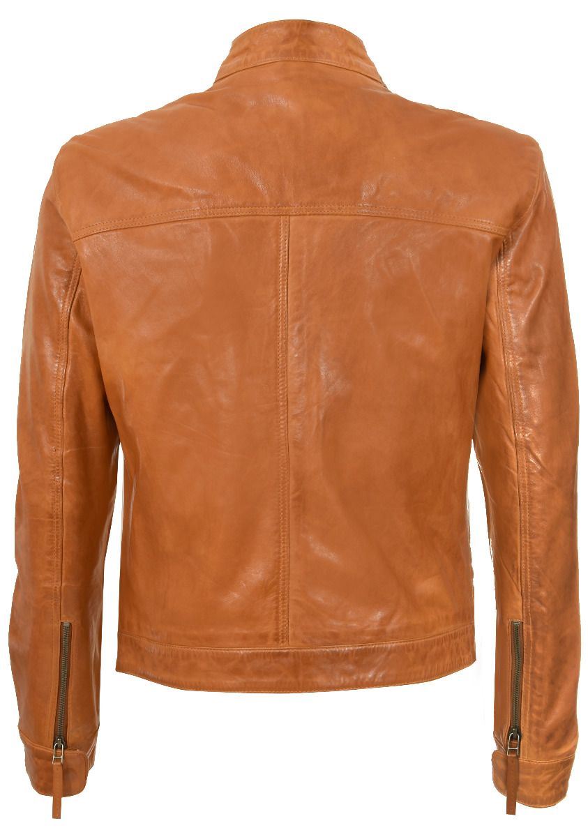 Mens Classic Fitted Leather Biker Jacket-Stockport
