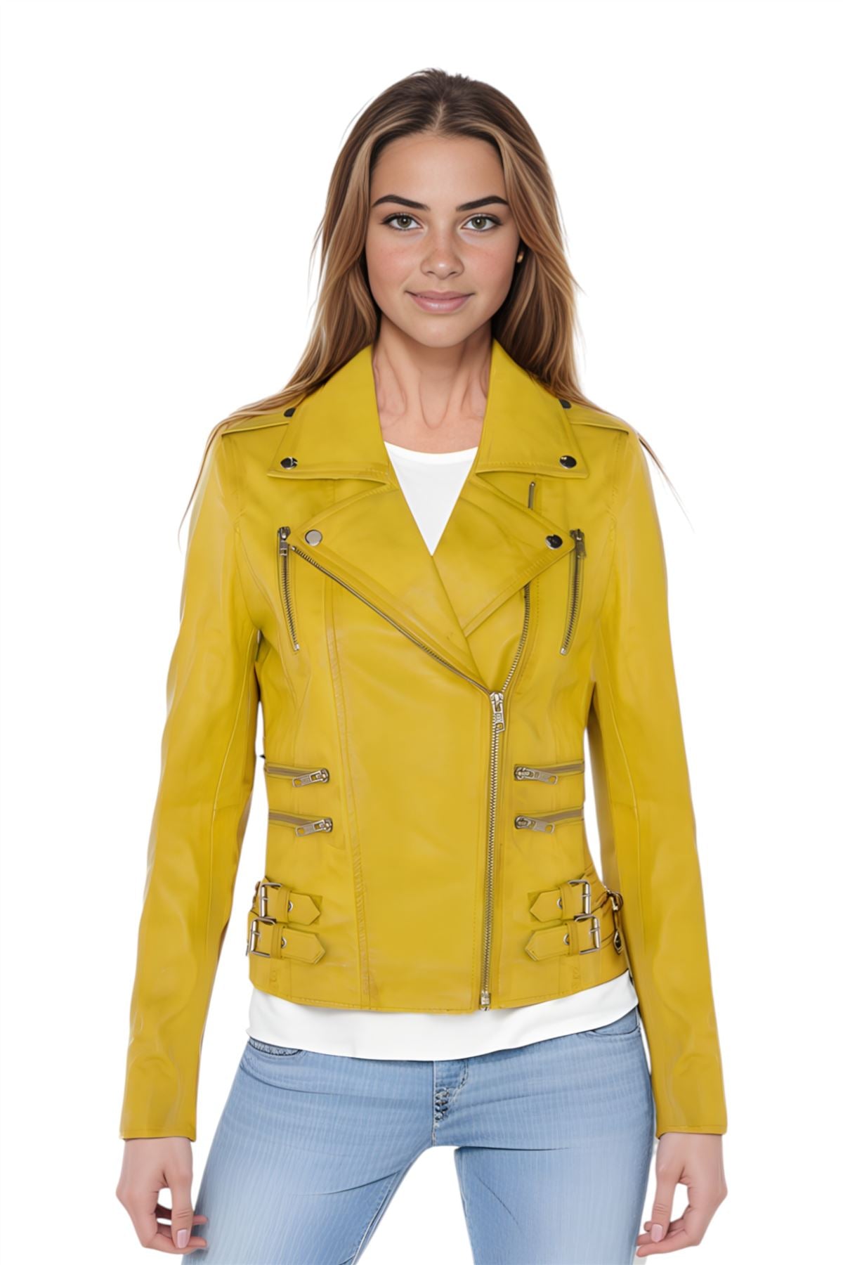 Womens Leather Brando Biker Jacket - Orlando