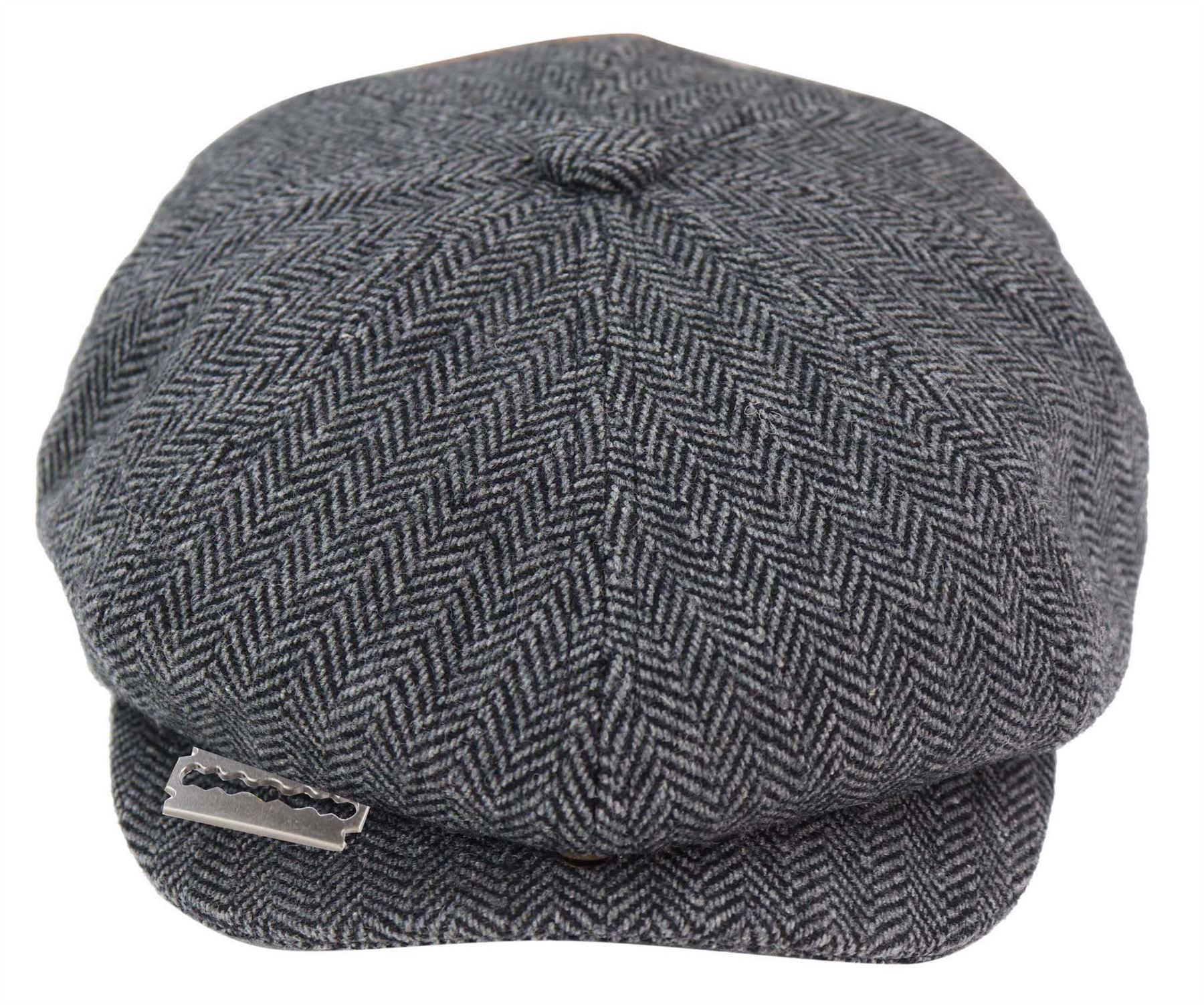 Mens Peaky Blinders Tweed Gatsby Flat Baker Hat With Razor Blade