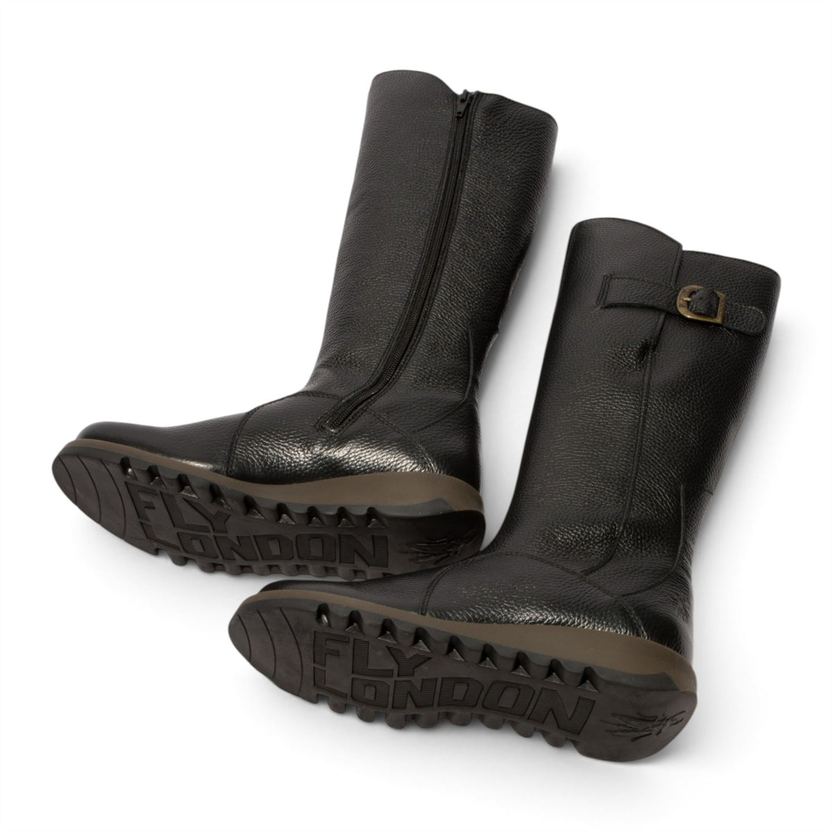 Fly London Womens Black Leather Wedge Heel Knee High Long Boots - MOL2