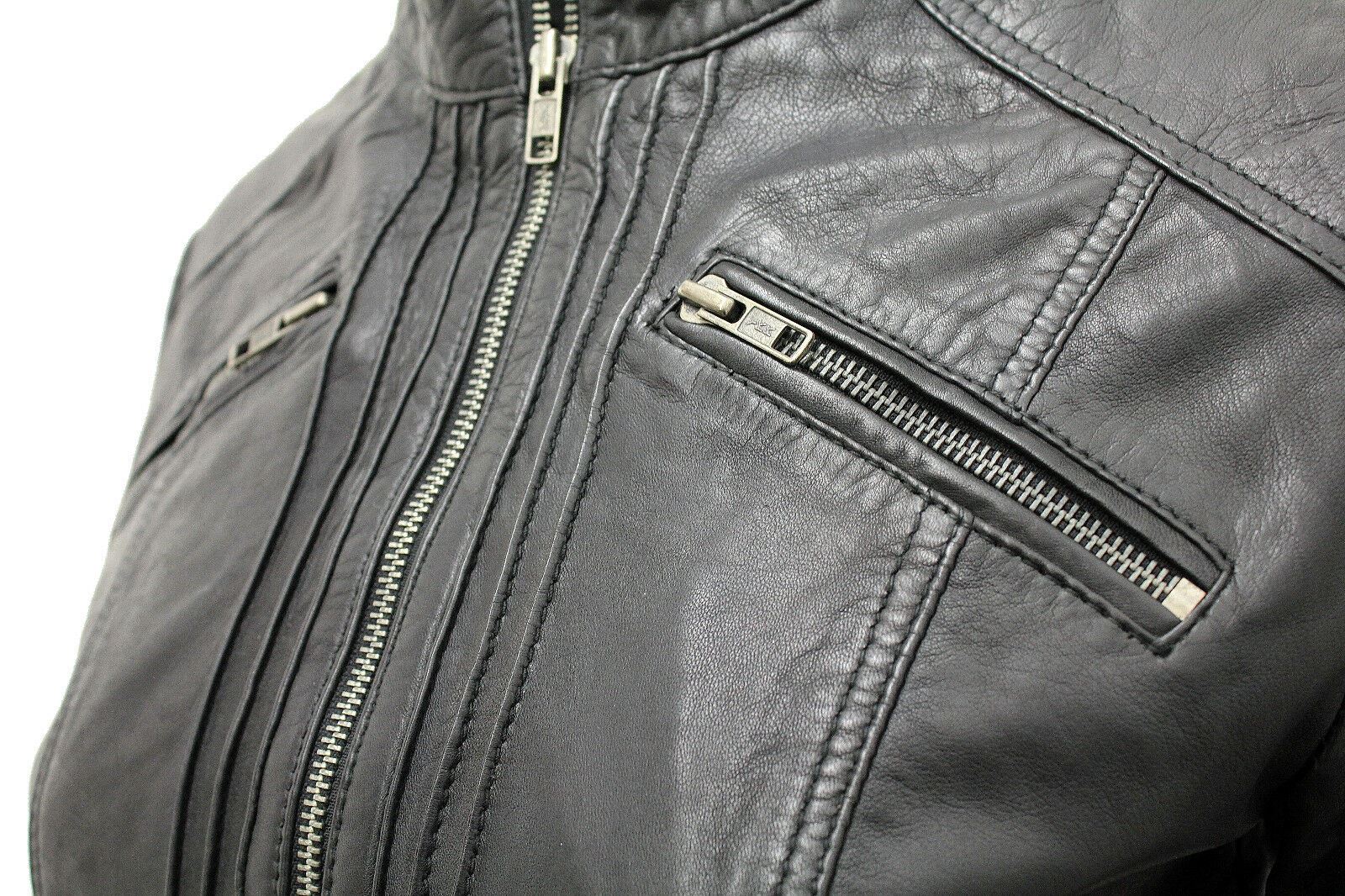 Womens Pleated Design Leather Biker Jacket-Middleham