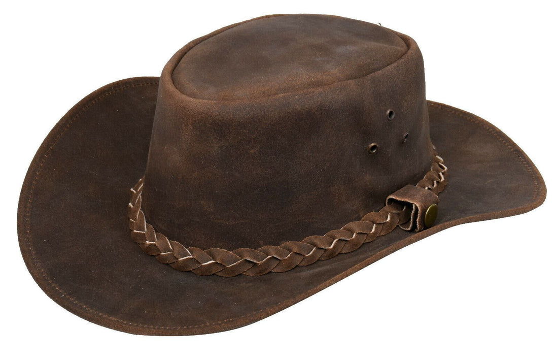 Australian Vintage Brown Western Style Cowboy Outback Real Suede Aussie Bush Hat - Upperclass Fashions 