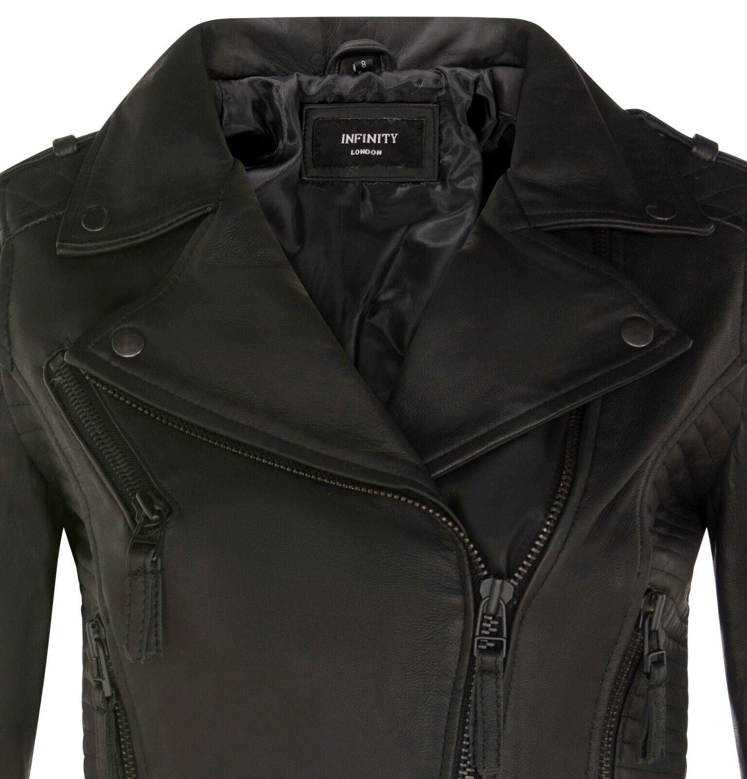 Womens Quilted Brando Leather Biker Jacket-Loftus