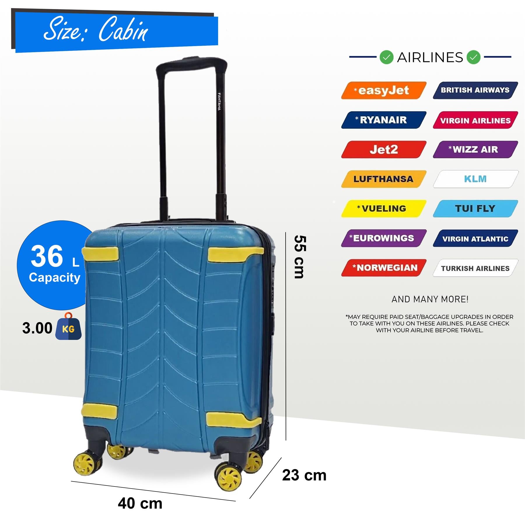 Hard Shell Cabin Suitcase 4 Wheel Luggage Travel Bag