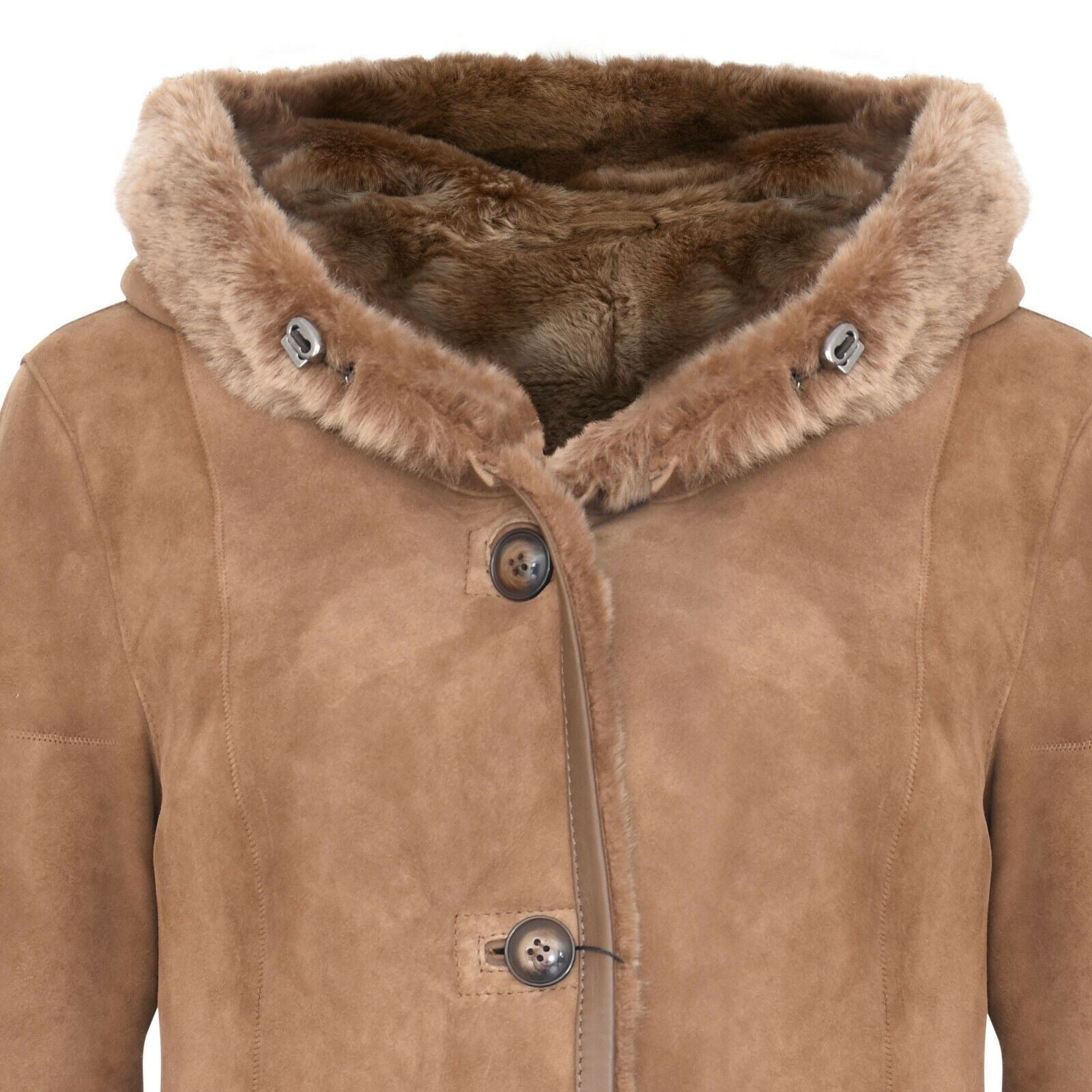 Womens Suede Merino Sheepskin Hooded Coat-Richmond