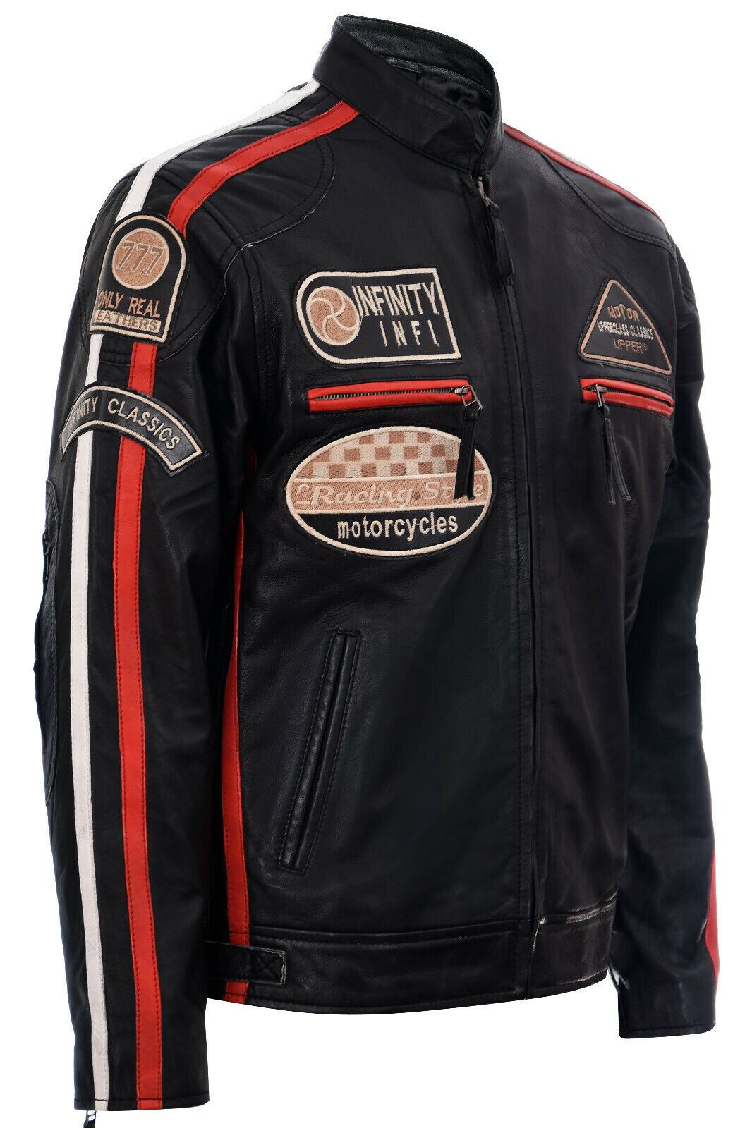 Mens Versatile Leather Biker Jacket-Stone