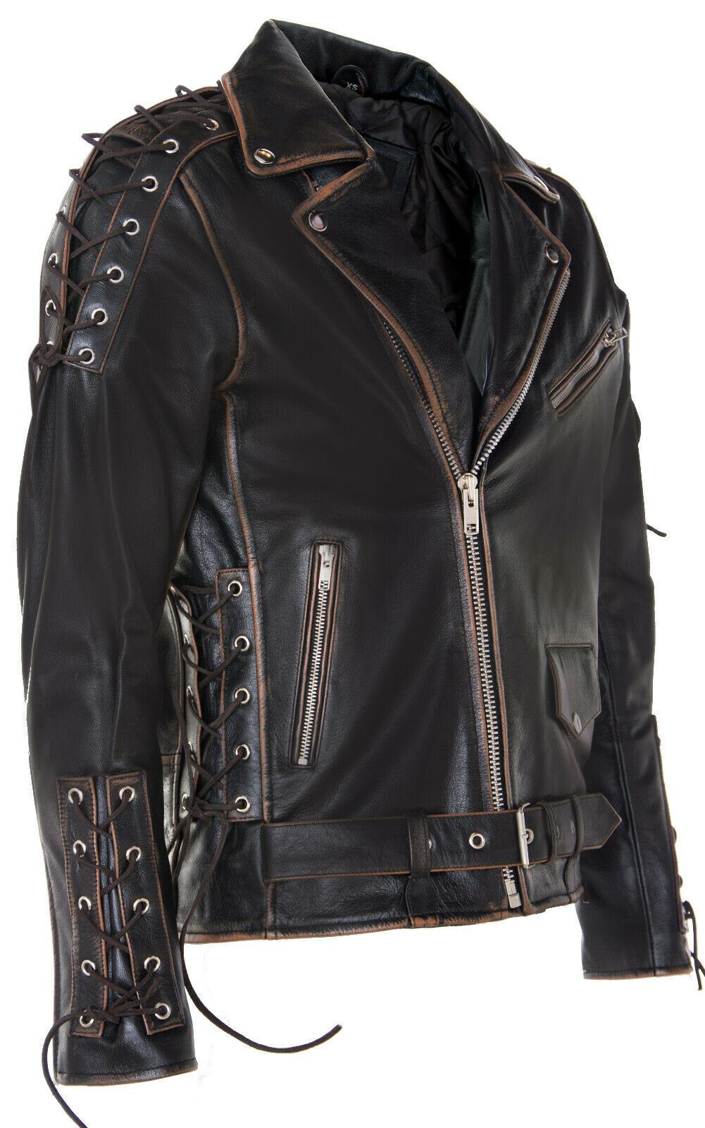 Mens Vintage Brando Leather Biker Jacket-Sandwich
