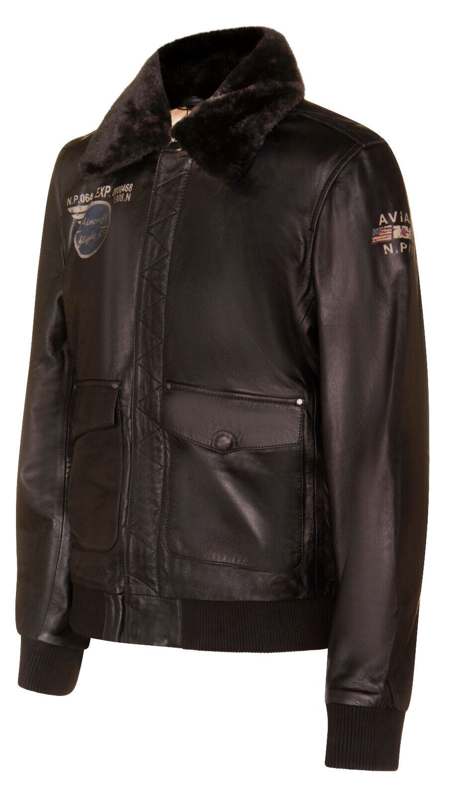 Mens Printed Leather Pilot Bomber Jacket - Croydon - Upperclass Fashions 