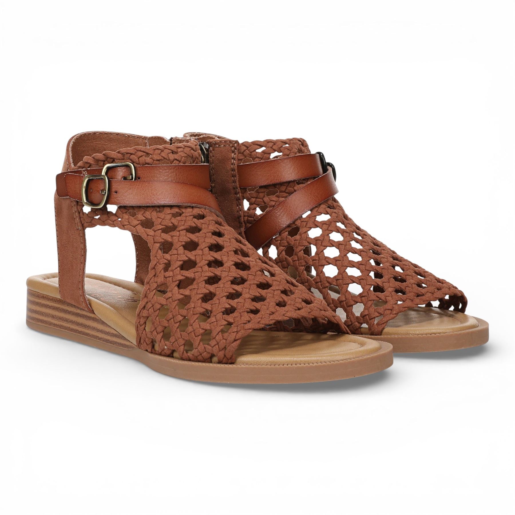 Blowfish Malibu Womens Cognac Brown Weave Micro Wedge Sandals - Anuella