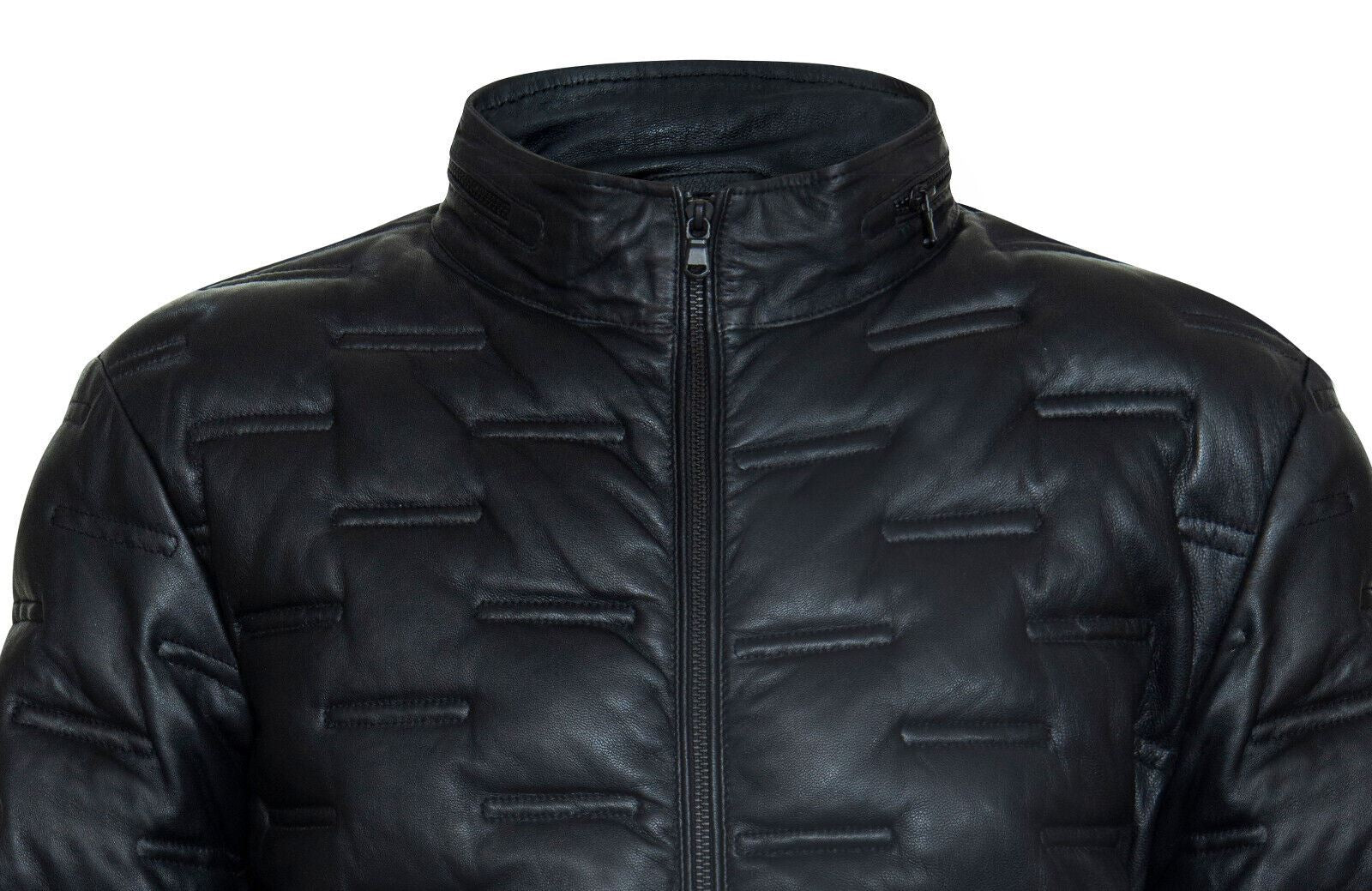 Mens Quilted Puffer Leather Bomber Jacket - Torpoint