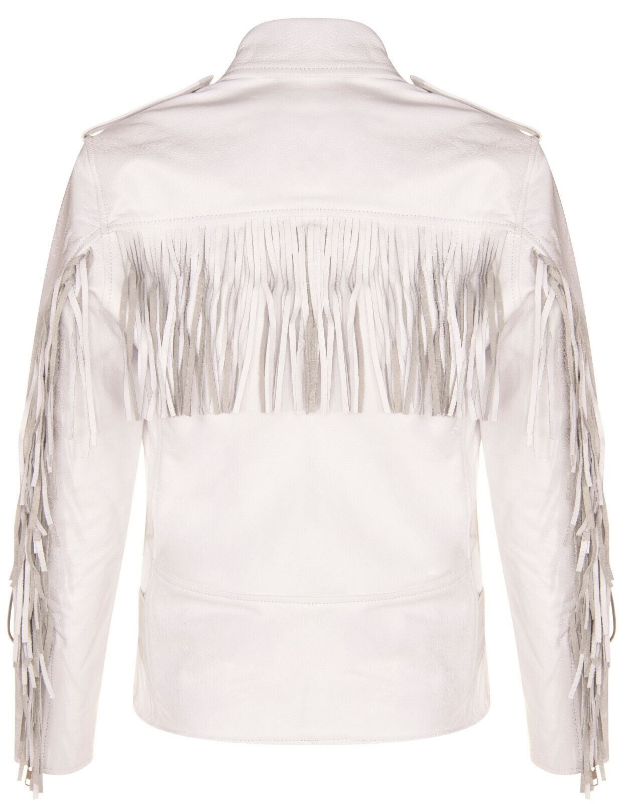Mens Fringe Hide Leather Biker Jacket- Sevenoaks in White