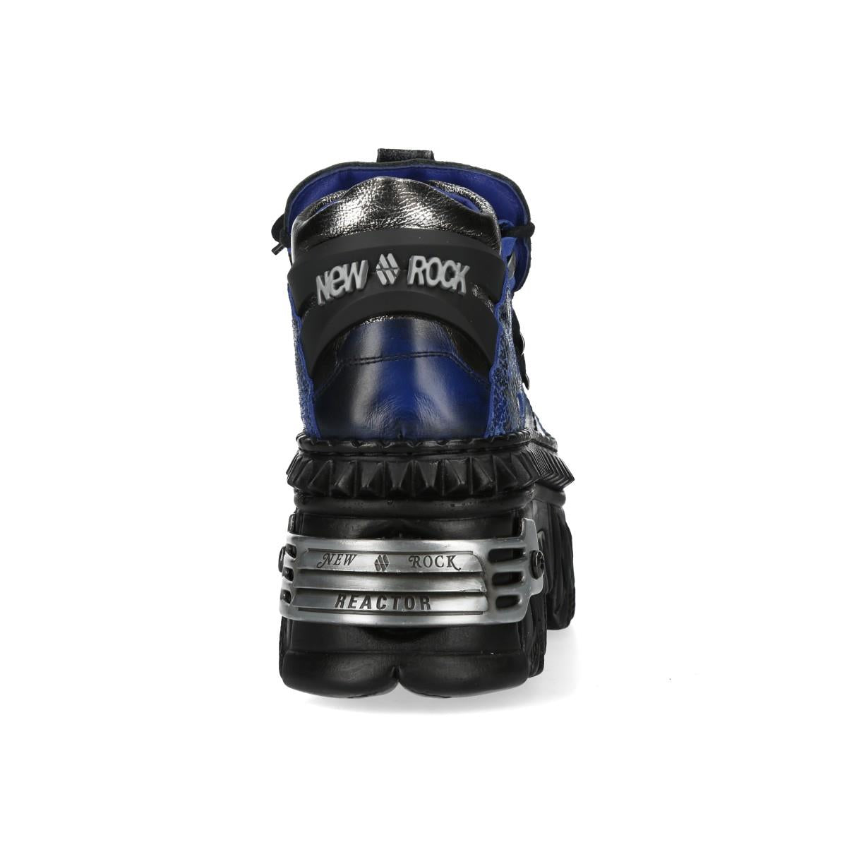 New Rock M-WALL106N-C16 Blue Silver Leather Gothic Urban Rock Ankle Boots