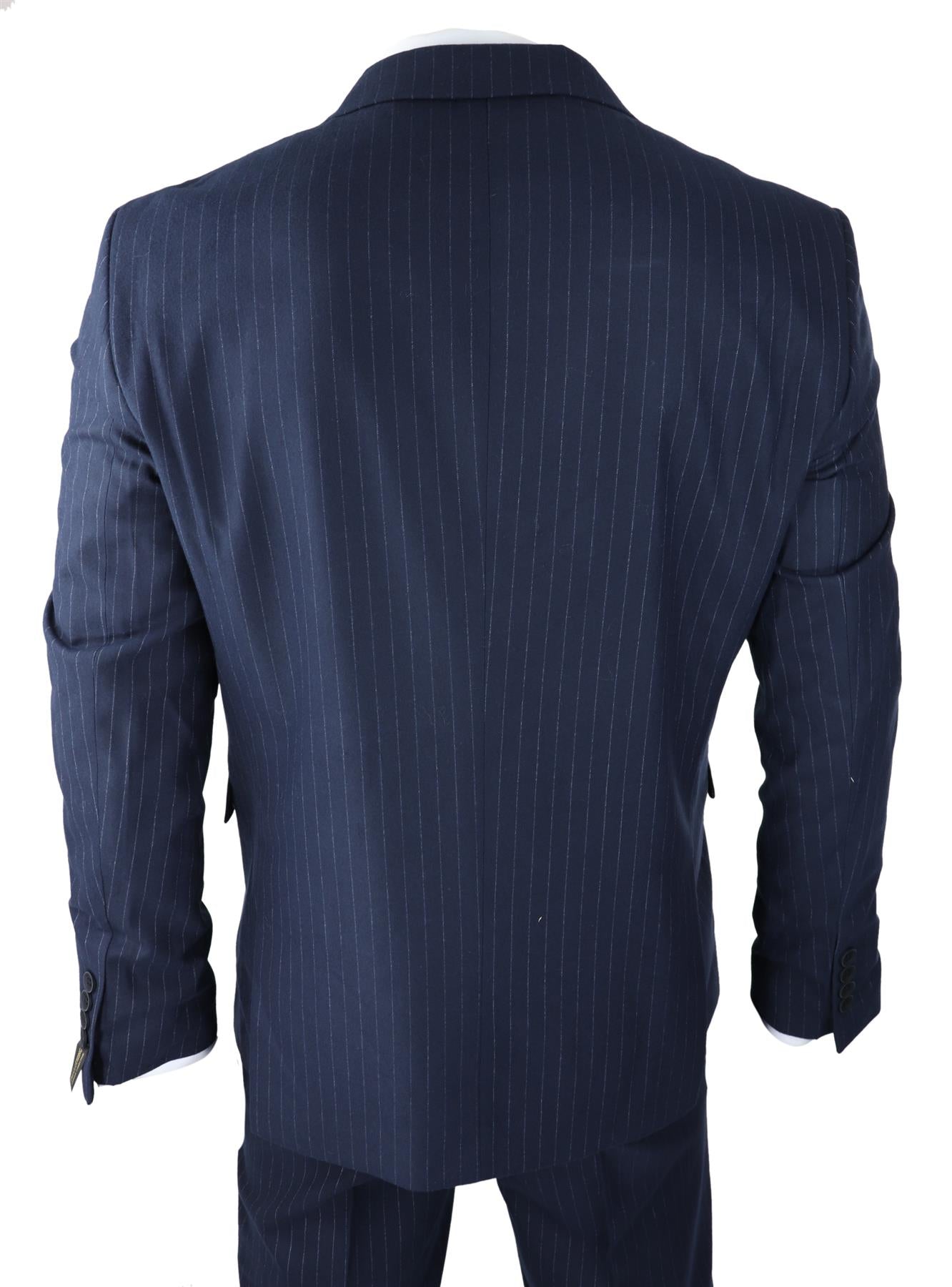 Mens Double Breasted Navy Blue Suit 2 Piece 1920s Pinstripe Peaky Blinders