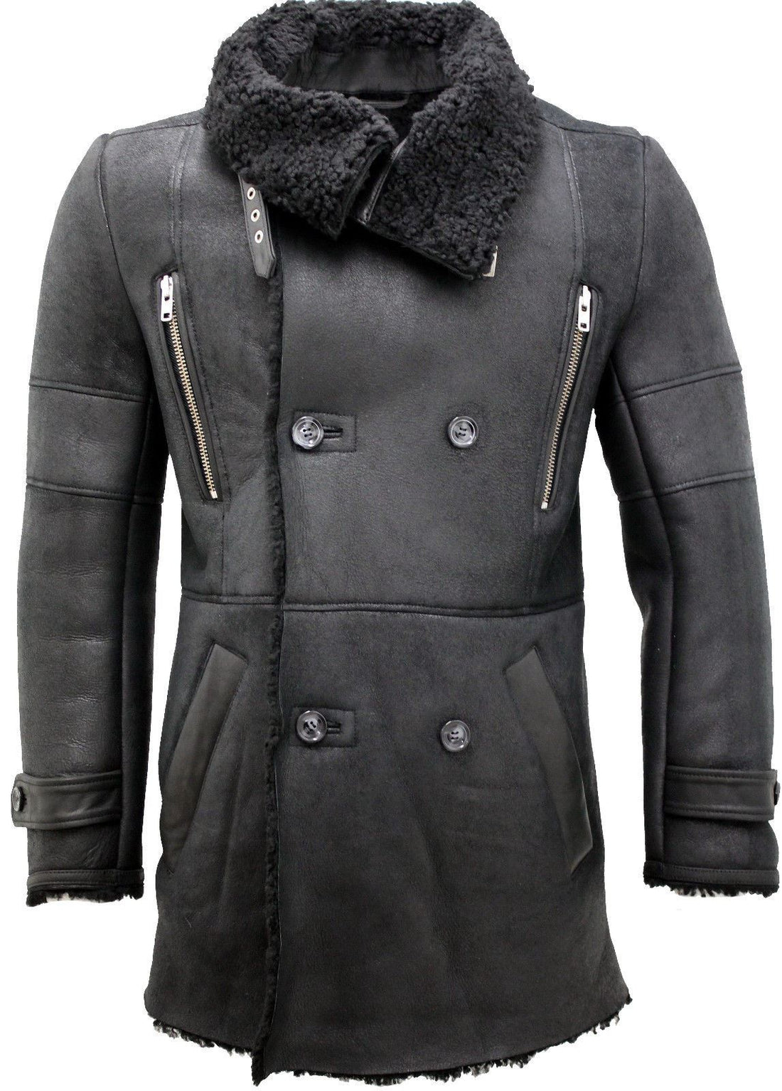 Mens Warm Sheepskin Leather Reefer Coat-Ledbury - Upperclass Fashions 